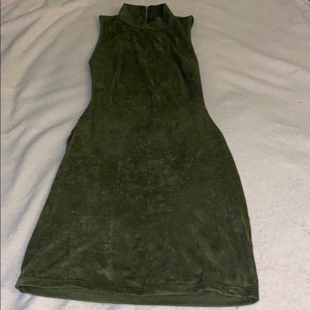 Suede open back mini dress